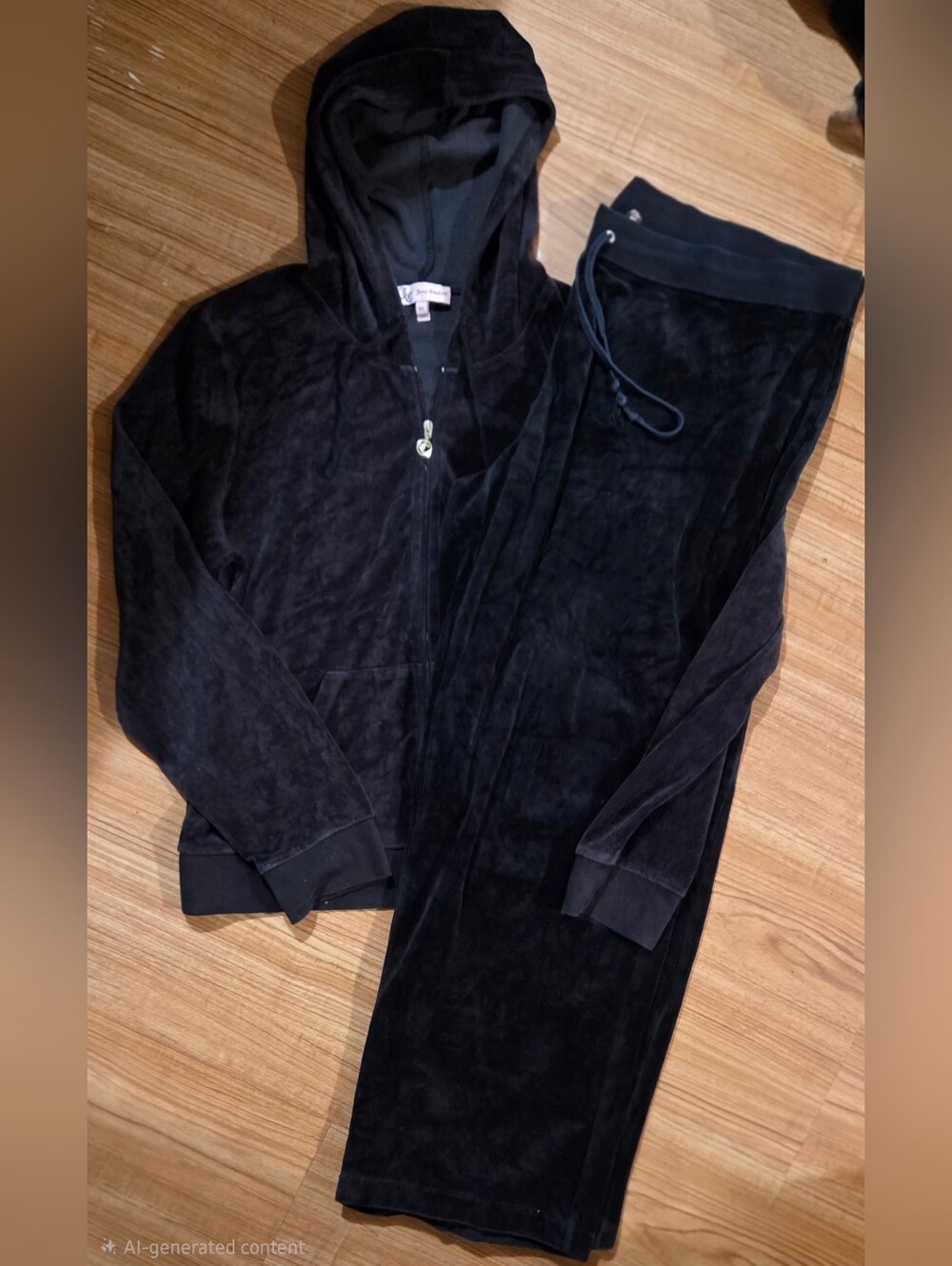 Juicy Couture Y2K Vintage Black Velour Full Zip/Flared Sweatpants 2pc Set Sz XL
